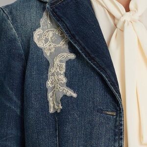 Lauren Ralph Lauren Blue Denim Blazer with Cream Lace Appliqué